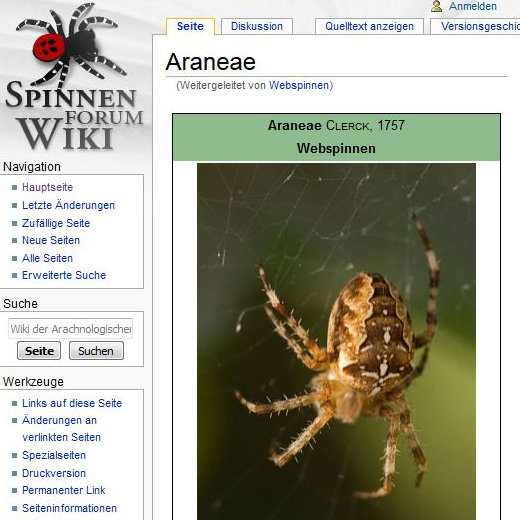 Screenshot der Wiki - Webseiten